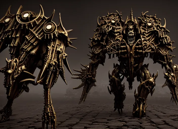 Image similar to mechanical albedo from overlord. Intricate. Very detailed 8k. Fantasy horror. Sharp. Cinematic post-processing. Unreal engine. Nanite. Ray tracing. Parallax. Tessellation