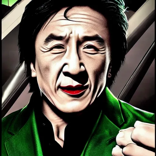 Prompt: jackie chan as joker at film poster