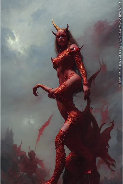 Prompt: a full body portrait of devil demon girl wearing devil clothes, high detail, cleary see face, by gaston bussiere, bayard wu, greg rutkowski, odd nerdrum, maxim verehin, dan dos santos, masterpiece, sharp focus, cinematic lightning