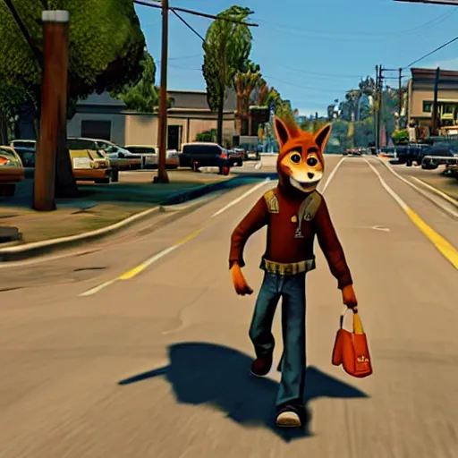 Image similar to Screenshot of the original Grand Theft Auto: San Andreas featuring Nick Wilde (from Zootopia)