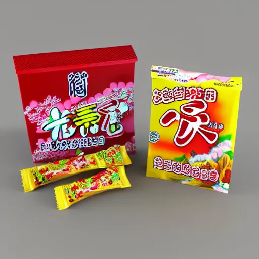 Image similar to 8 k 3 d model rendering of japanese candy package, high textured, conceptual, intricate detailed painting, illustration sharp detail, manga 1 9 9 0