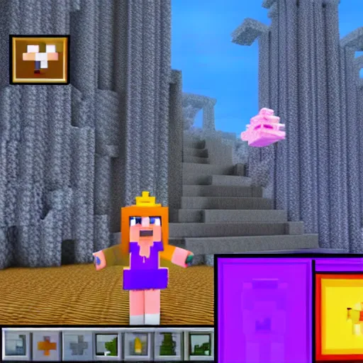 Image similar to an in-game screenshot of Adele as Princess Peach in Minecraft