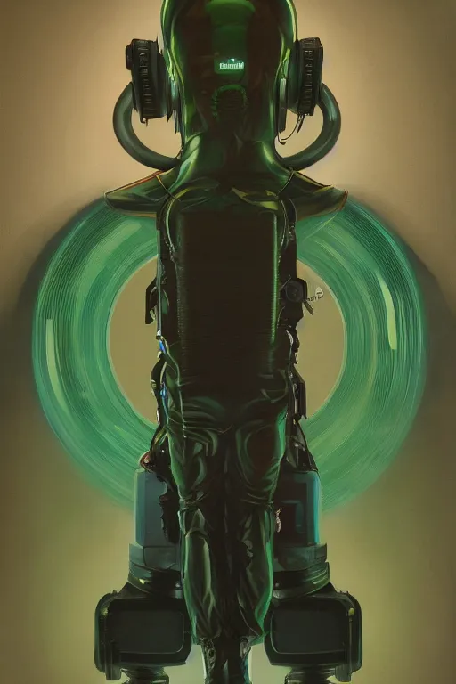 Image similar to full body shot green radio head man back view synth wave, blank lighting ultra realistic photorealistic highly detailed high quality, a stunningly, digital painting, artstation, concept art, smooth, sharp focus, illustration, art by artgerm and greg rutkowski and alphonse mucha 8 k