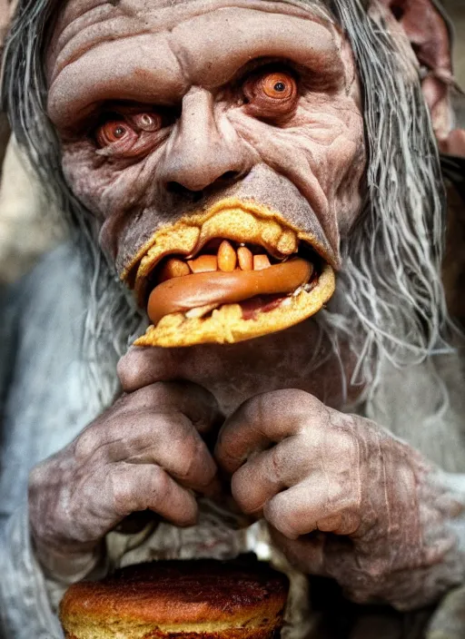 Image similar to closeup portrait of a medieval goblin eating cakes in the cloisters, depth of field, zeiss lens, detailed, symmetrical, centered, fashion photoshoot, by Annie Leibovitz and Steve McCurry, David Lazar, Jimmy Nelsson, Breathtaking, 8k resolution, extremely detailed, beautiful, establishing shot, artistic, hyperrealistic, beautiful face, octane render