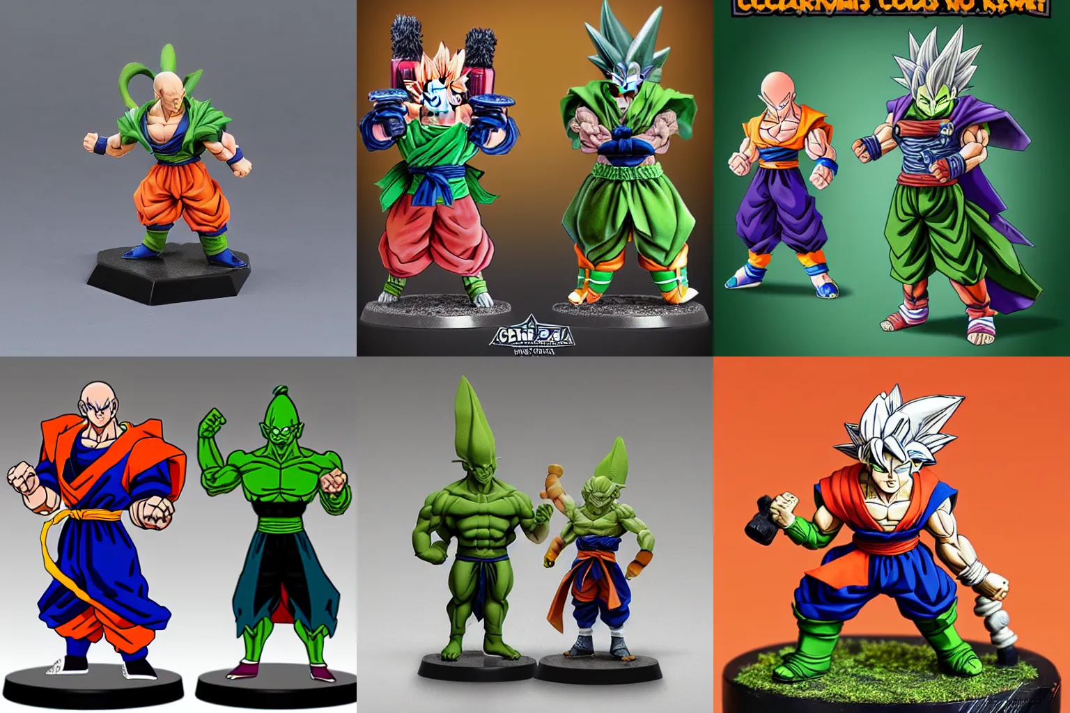 Prompt: Goku and Piccolo as Warhammer miniatures