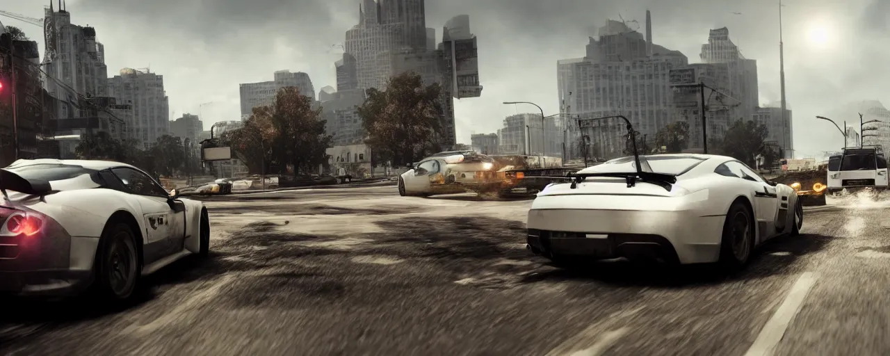 Image similar to Need for Speed Most Wanted gameplay, realistic matte painting