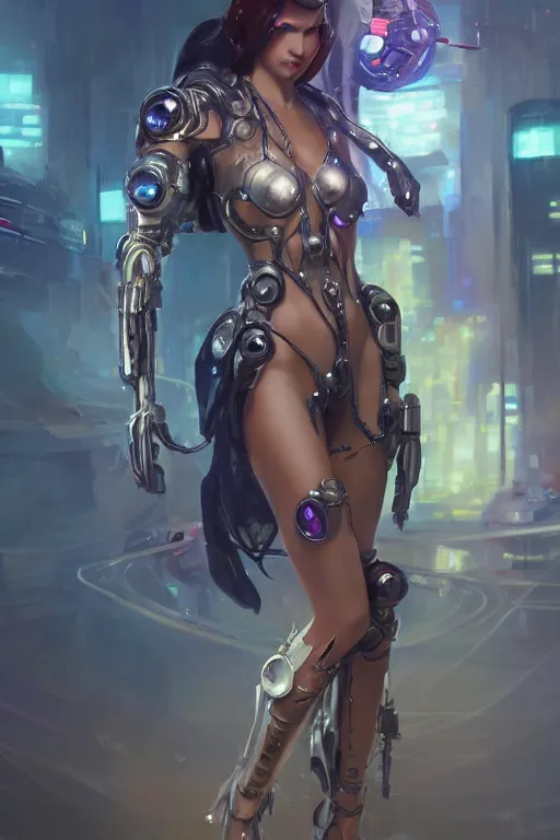 Image similar to cyberpunk princess, body gothic cyber armor, low view, by vladimir volegov and alexander averin and delphin enjolras and daniel f. gerhartz intricate elegant highly detailed digital art, artstation