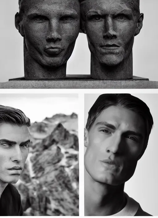Image similar to a handsome sculpted face twice the size of a human, examining a handsome giant's face, running your hand across the cheekbones and dimples of a giant, face focus, wholesome, romantic