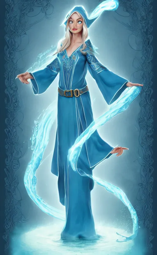 Image similar to elf female sorcerer doing water magic spells, blue robes, exquisite details, full body character design on a white background, by studio muti