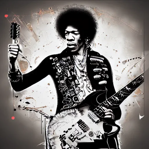 Image similar to jimi hendrix, album cover style, hyper detailed, 3 d, octane render