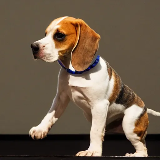 Prompt: a beagle dancing on its hind legs on stage in front of an audience