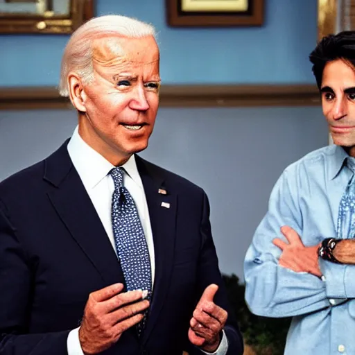 Image similar to joe biden guest stars in full house and talks to jon stamos, tv capture, vhs