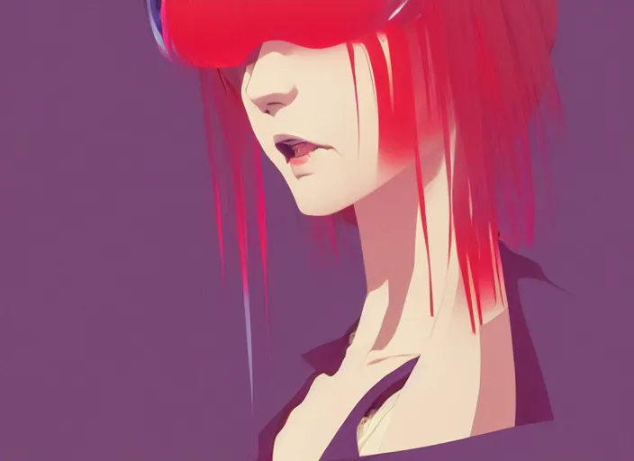 Image similar to editorial illustration by Karolis Strautniekas and Mads Berg, colorful, anime portrait vampire princess miyu, katsuhiro otomo, manga, Ilya kuvshinov,fine texture, manga shading, fine details, matte colors, film noir, dramatic lighting, dynamic composition, moody, vivid, volumetric,Narumi Kakinouchi