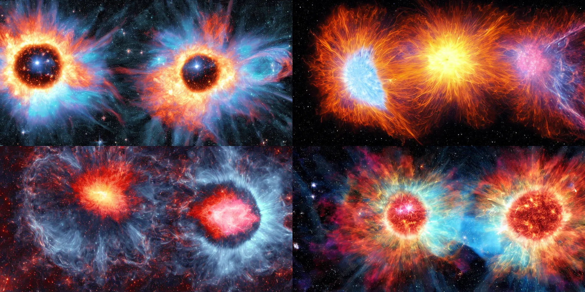 Prompt: generated illustration of the explosion of a supernova g 2 6 1. 9 + 5. 5, which is located at a distance of 1 3, 0 0 0 light years from planet earth., highly detailed