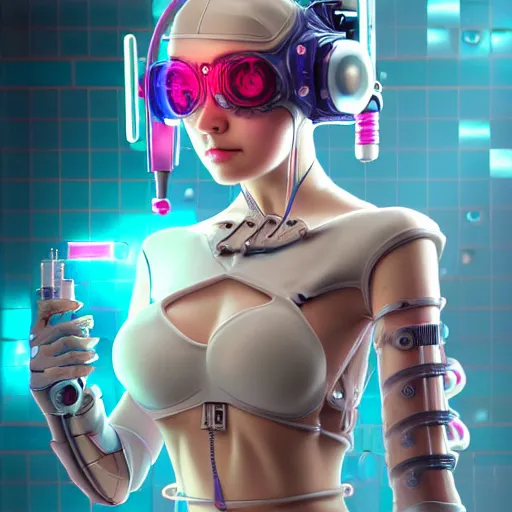 Cyberpunk Girl Wearing a sports bra, mas