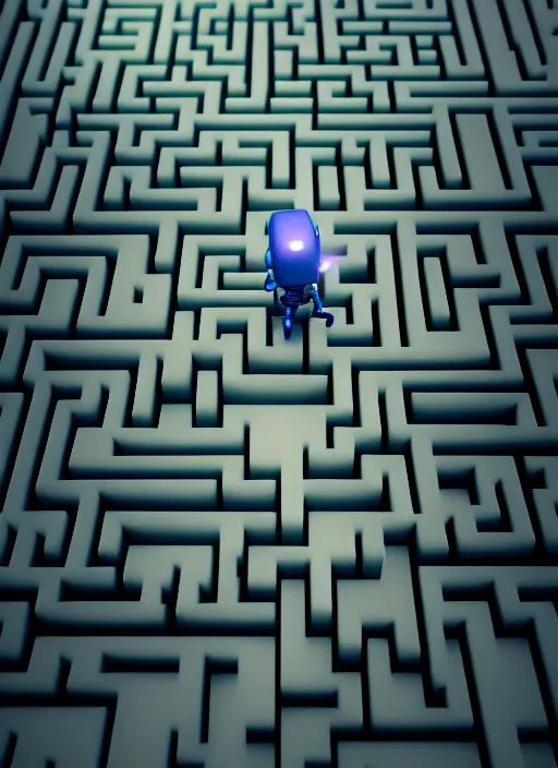 Prompt: robot in a maze by greg rutkowski and andreas rocha, tilt shift, ultra realistic, lush colours, unreal engine, trending on artstation, 4 k