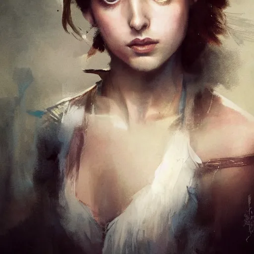 Image similar to portrait of beautiful happy young ana de armas, full body shot, ethereal, half life 2, dishonored 2, painted by greg rutkowski,