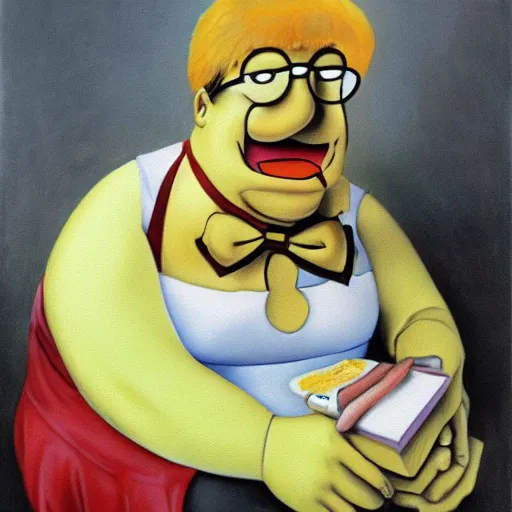 Image similar to A still of Peter Griffin depicted as a muppet, oil painting by Salvador Dali