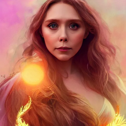 Image similar to elizabeth olsen as the goddess of fairies!!!!!!, golden ratio!!!!!, centered, trending on artstation, 8 k quality, cgsociety contest winner, artstation hd, artstation hq, luminous lighting