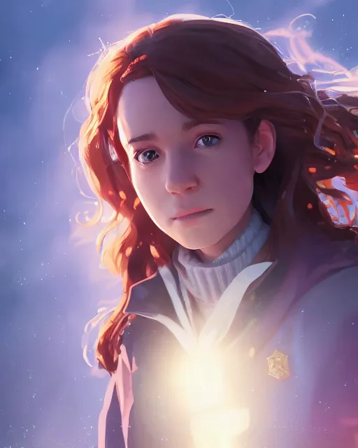 Image similar to hermione granger, full shot, atmospheric lighting, detailed face, by makoto shinkai, stanley artger m lau, wlop, rossdraws, james jean, andrei riabovitchev, marc simonetti, krenz c