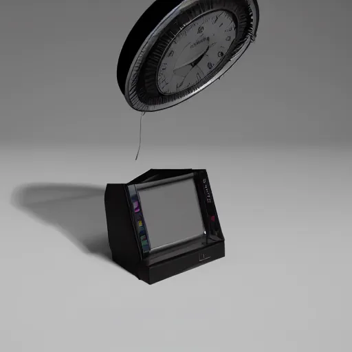 Image similar to a device that reverses time, 3 d, redshift render, photoreal, product photography, studio lighting