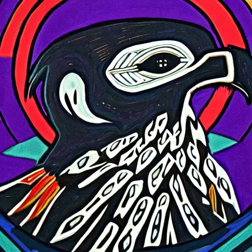Image similar to raven eats the sun in haida tlingit art style