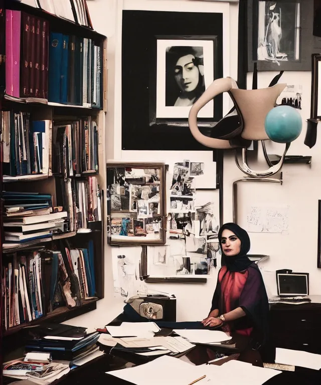 Prompt: a color photograph of samira salehi in her office, by thomas ruff, intense, bold, hyperrealistic, ultra sharp, extra details, ultra high quality, trending on pinteresst