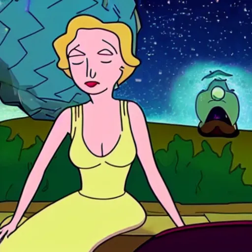 Prompt: “A film still of Marlyn Monroe in Rick and Morty (2013), directed by Luc Besson” 4k