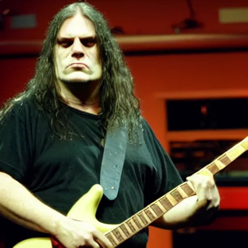 Prompt: George Fischer from cannibal corpse shows off his neck on Jerry Springer in the style of Moebius