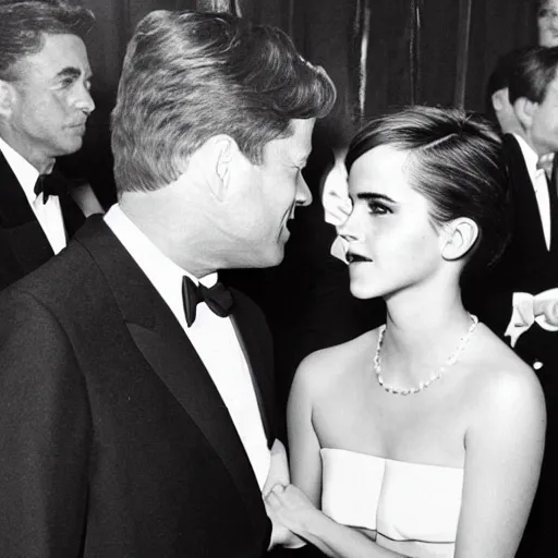 Prompt: emma watson holding the hand of jfk