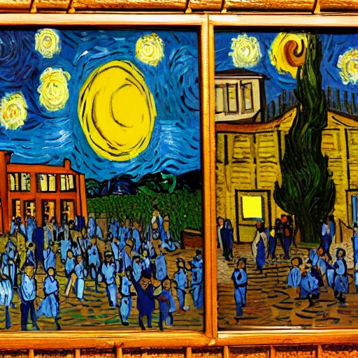 Image similar to school with prisoners van gogh style