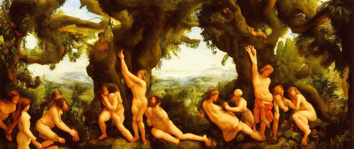 Image similar to the garden of eden, warm lighting, oil painting, by by raphael