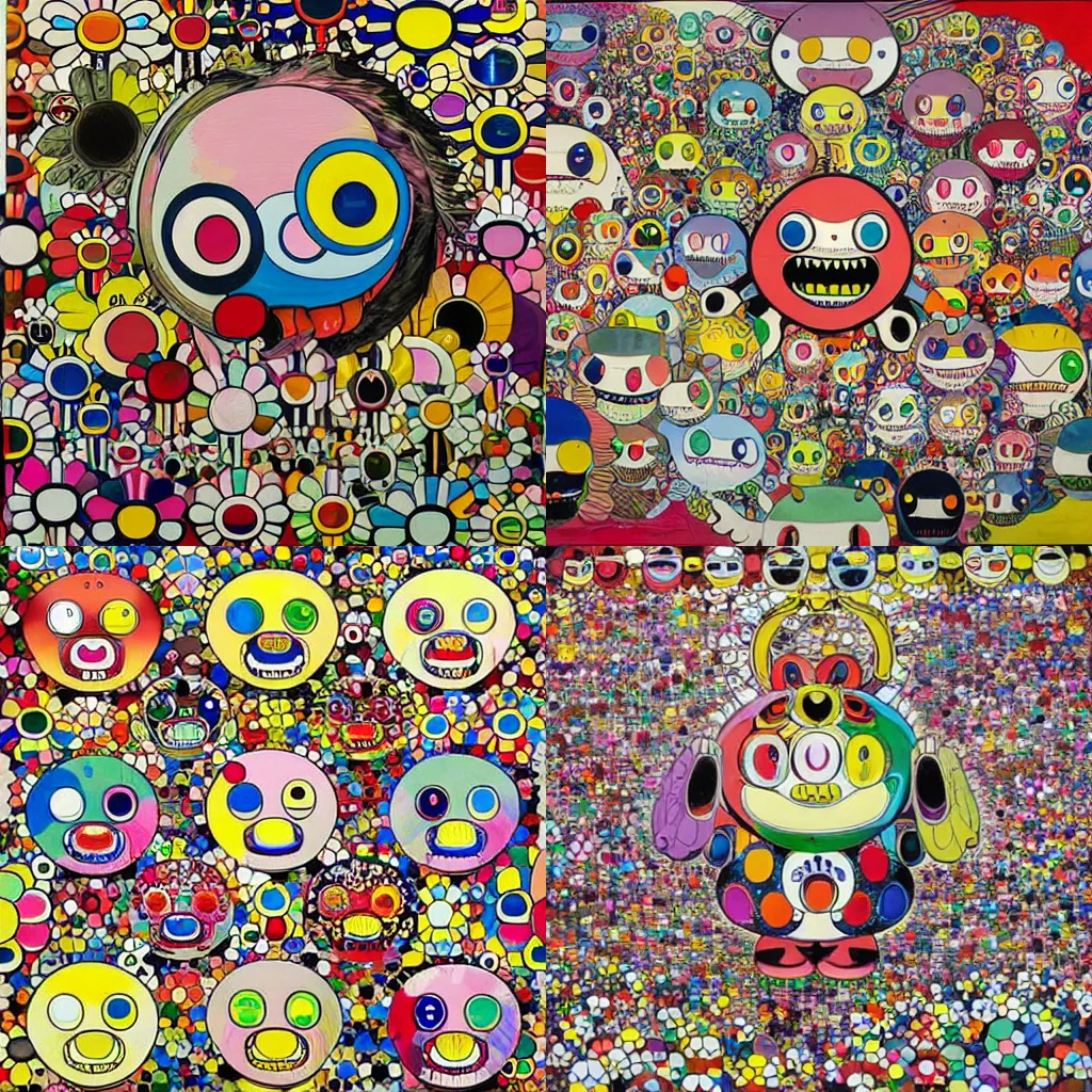 Prompt: a painting of a monster with many different colors, a pop art painting by Takashi Murakami, featured on pixiv, pop surrealism, official art, 2d game art, maximalist