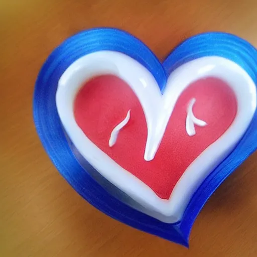 Image similar to heart shaped candle with blue ribbon, macro, realistic, very detailed