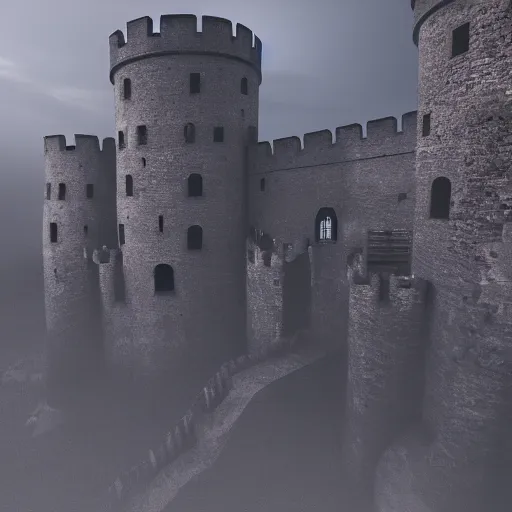 Prompt: centuries old walking castle moving towards a metropolis, digital art, trending on art station, octane, hyperrealism