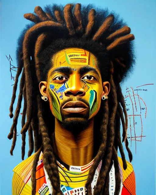 Image similar to A extremely ultra highly detailed majestic hi-res beautiful immaculate head and shoulders award winning painting stunning masterpiece of the face of a strong black african man with dreadlocks by Jean-Michel Basquiat, 8k, high textures, ultra hyper sharp, insanely detailed and intricate, super detailed, 8k HDR ultra high quality