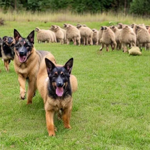 Prompt: German Shepard Shepherding Sheep