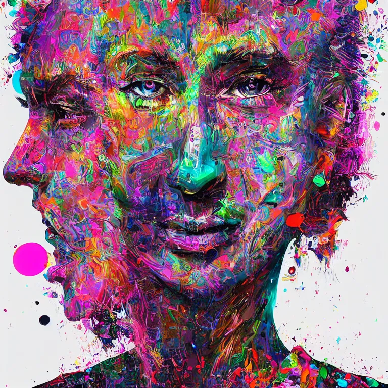 Image similar to hyper-maximalist overdetailed half portrait half collage slightly abstract pesudofigurative digital illustration by archan nair feat hakan hisim inspired by works of android jones. Pschedelic visionary artwork.