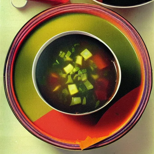 Image similar to color picture of eyeball soup from 1 9 7 0 s cookbook