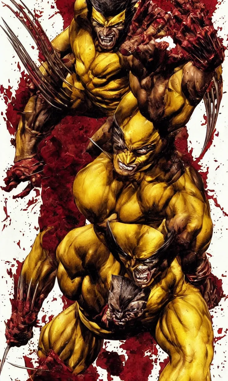 Prompt: elegant detailed artwork of wolverine character redesign by lee bermejo and simon bisley, yellow and red color scheme