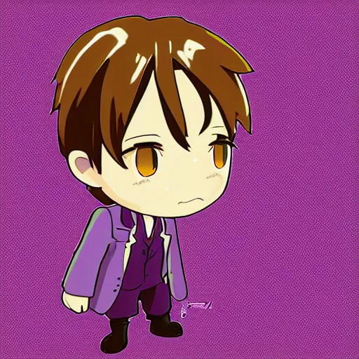 Image similar to cute little boy wearing an doctor suit, purple color palette, inspired in made in abyss and hirohiko araki, ray tracing, featured in pixiv