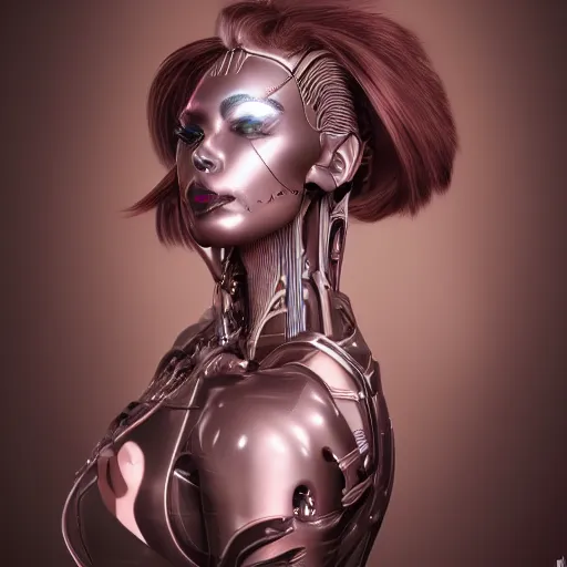 Prompt: portrait of a biomechanical supermodel by Artgerm, photorealistic octane render