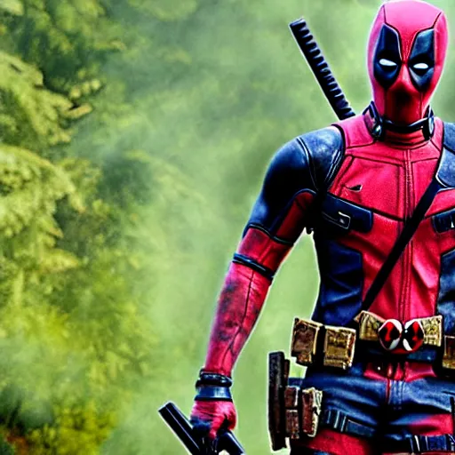 Image similar to deadpool in the walking dead 4 k detailed super realistic