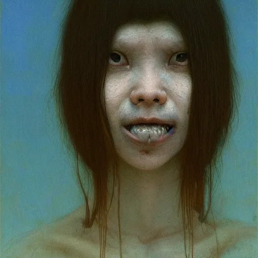 Image similar to by waterhouse, by beksinski, high quality, picture portrait of a modern yokai, haunting, photorealism, hyper - realism, octane render, highly detailed, 8 k,