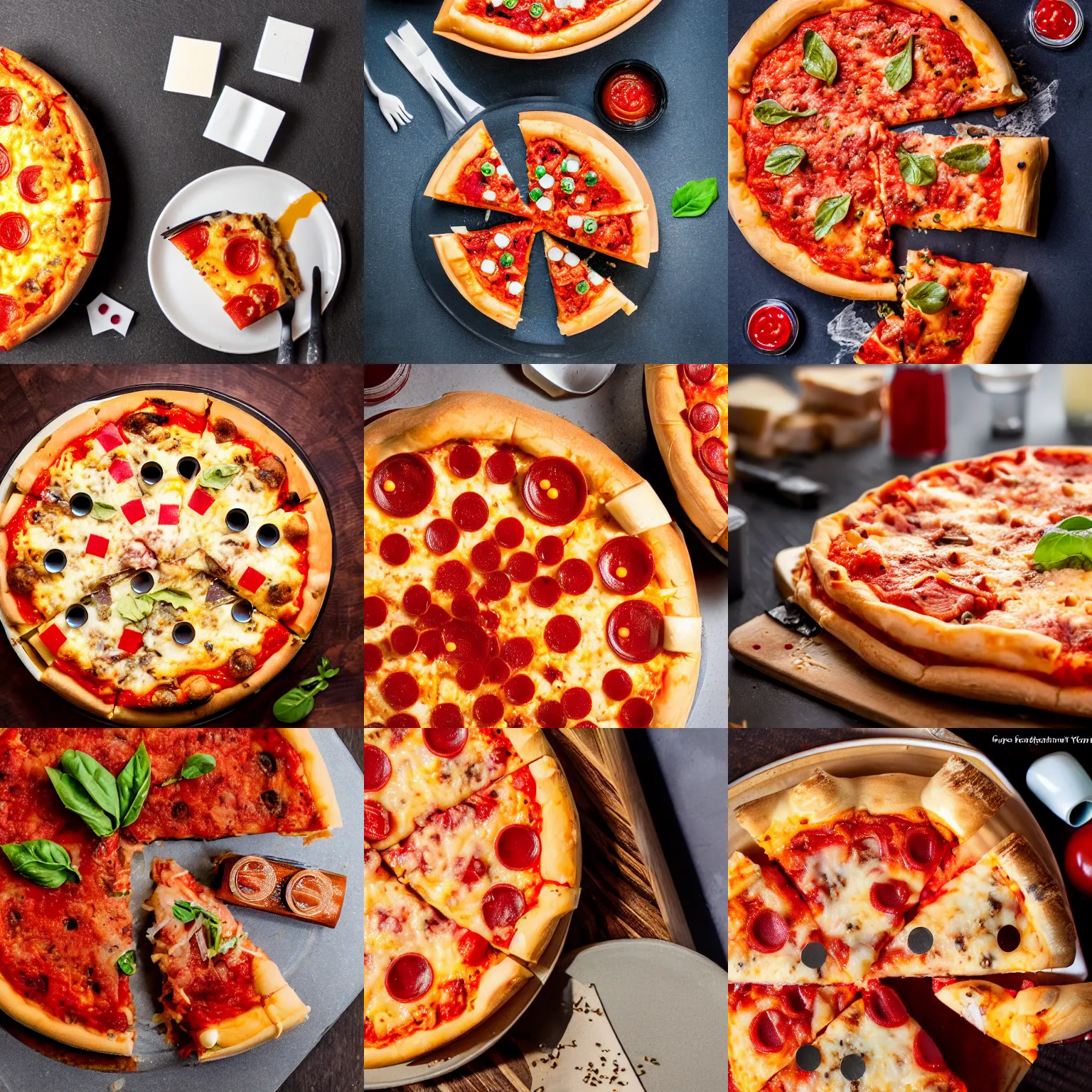 Prompt: nails and thumbtacks in a cheesy chicago deep dish pizza, professional food photography