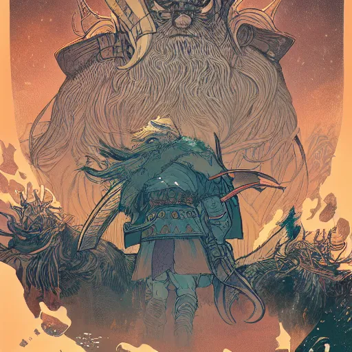 Image similar to A viking staring into the distancec by Feng Zhu and Loish and Laurie Greasley, Victo Ngai, Andreas Rocha, John Harris