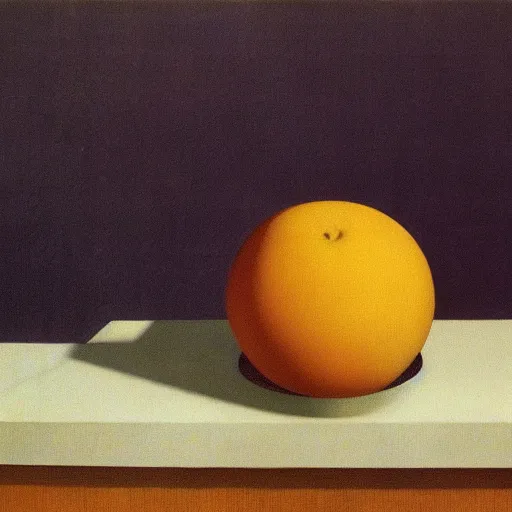 Image similar to surreal bowl of fruit by Rene Magritte