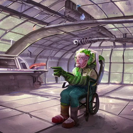 Prompt: scifi greenhouse boy with grandma, artstation