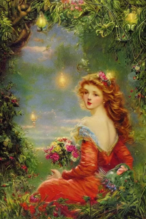 Image similar to beautiful digital oil vintage greeting card style vintage by Arthur Hughes