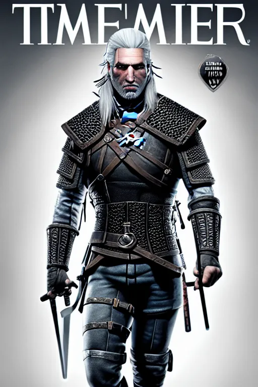 Image similar to full body portrait of geralt of rivia, 5 5 mm lens, professional photograph, black and white, times magazine, serious